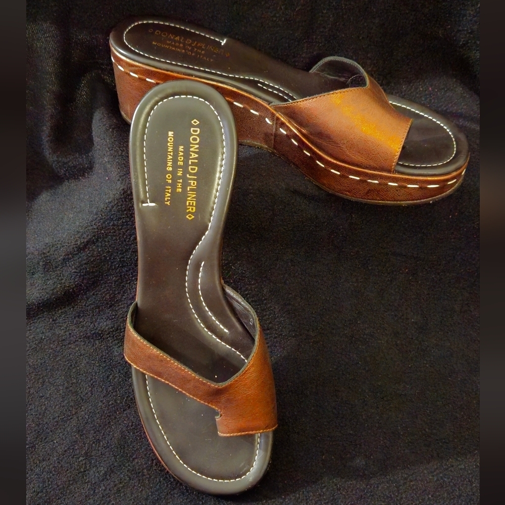 Donald J. Pliner Brown Leather Wedge Sandals